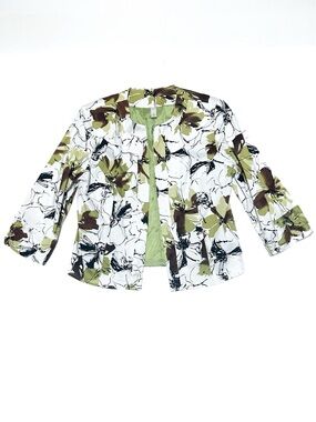 Vintage 90s Cream + Spring Green Floral Print Boxy Crop Fit Jacket Open Blazer